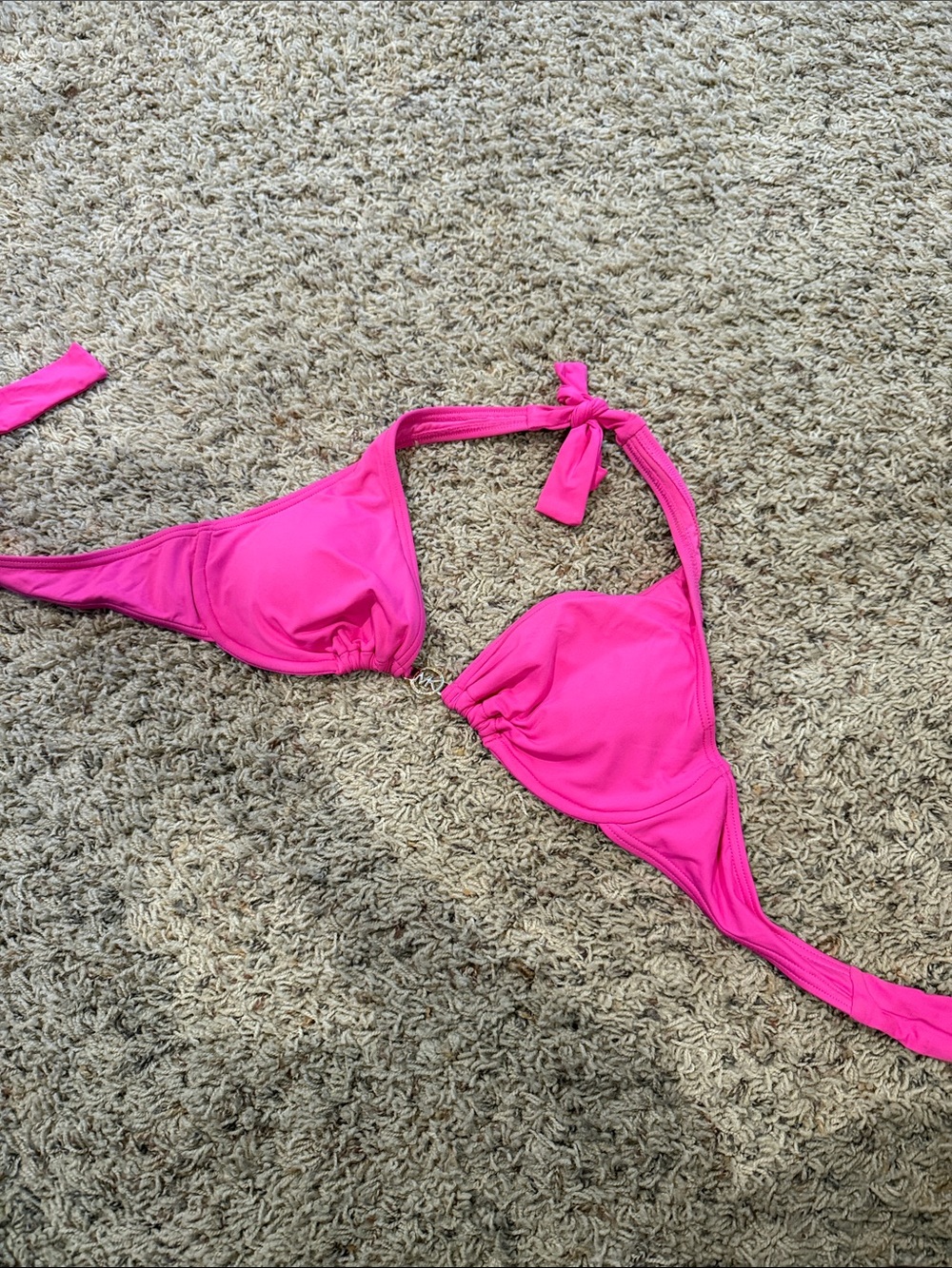 Michael Kors Bright Pink Halter Bikini Top with Gold MK Accent - Picture 2 of 4